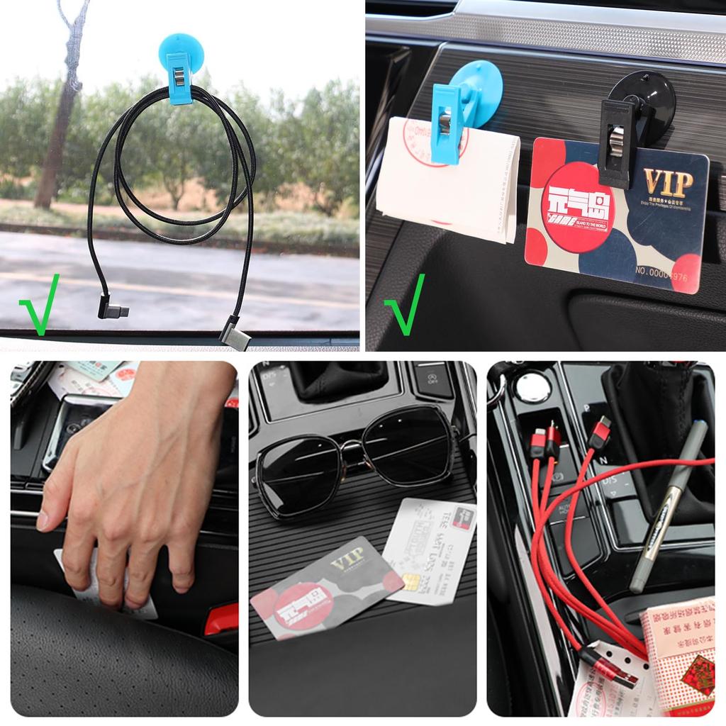 Car Suction Cup Clip Ticket Holder Car Bill Card Clamp with Advertising for Glasses Window Office Door (2 Pack, Blue)
