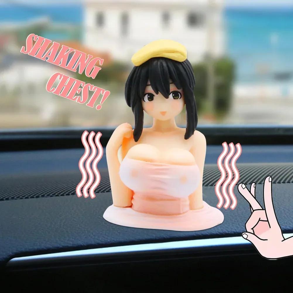 Cute Sexy Chest Shaking Girls Car Ornaments Cartoon Anime Statue Car Dashboard Sexy Doll Figurine Car Decorations