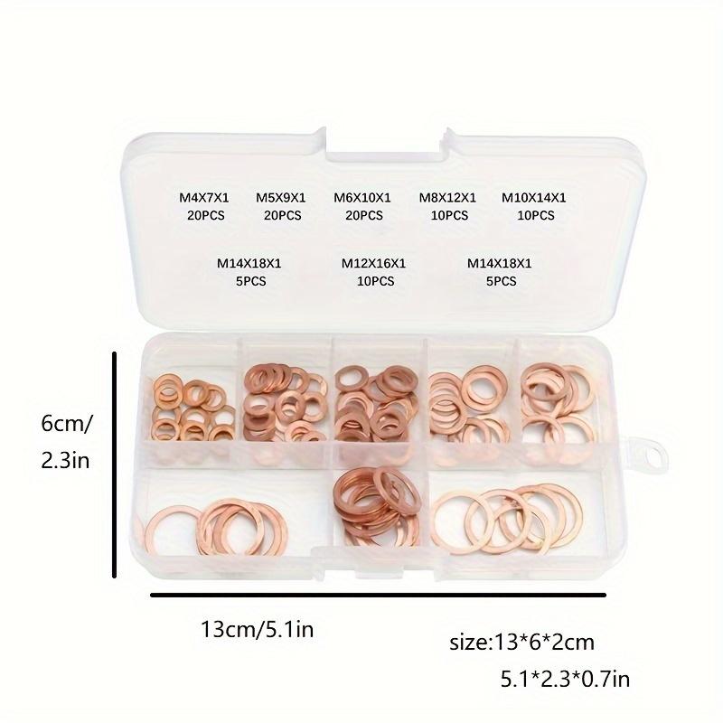 100pcs Copper Crush Washer Gasket Set Flat Ring Seal Assortment Kit