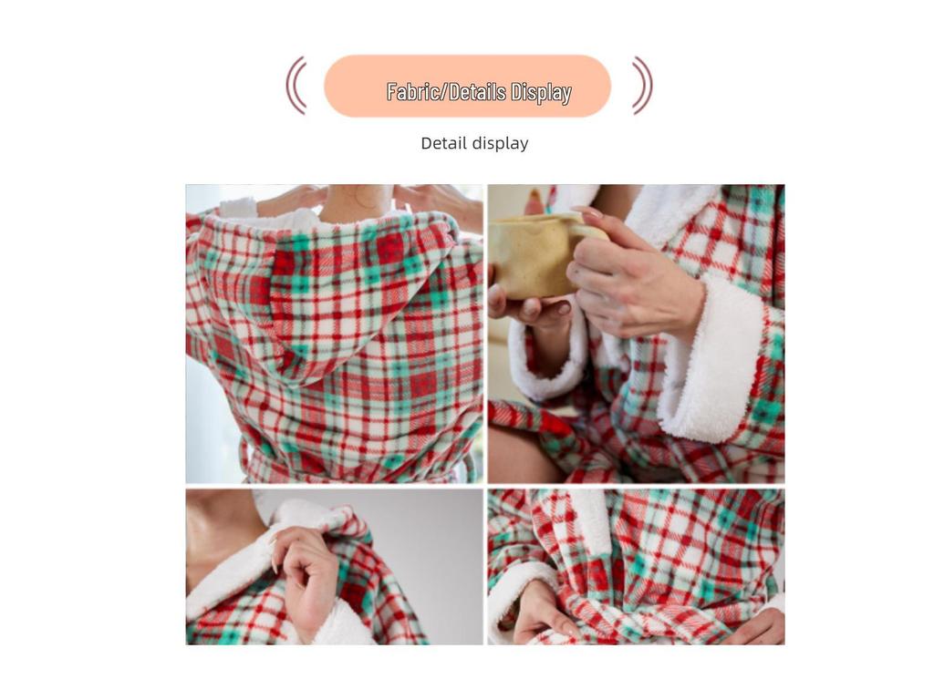 European & American Style Casual Warm Flannel Plaid Hooded Bathrobe Pajamas