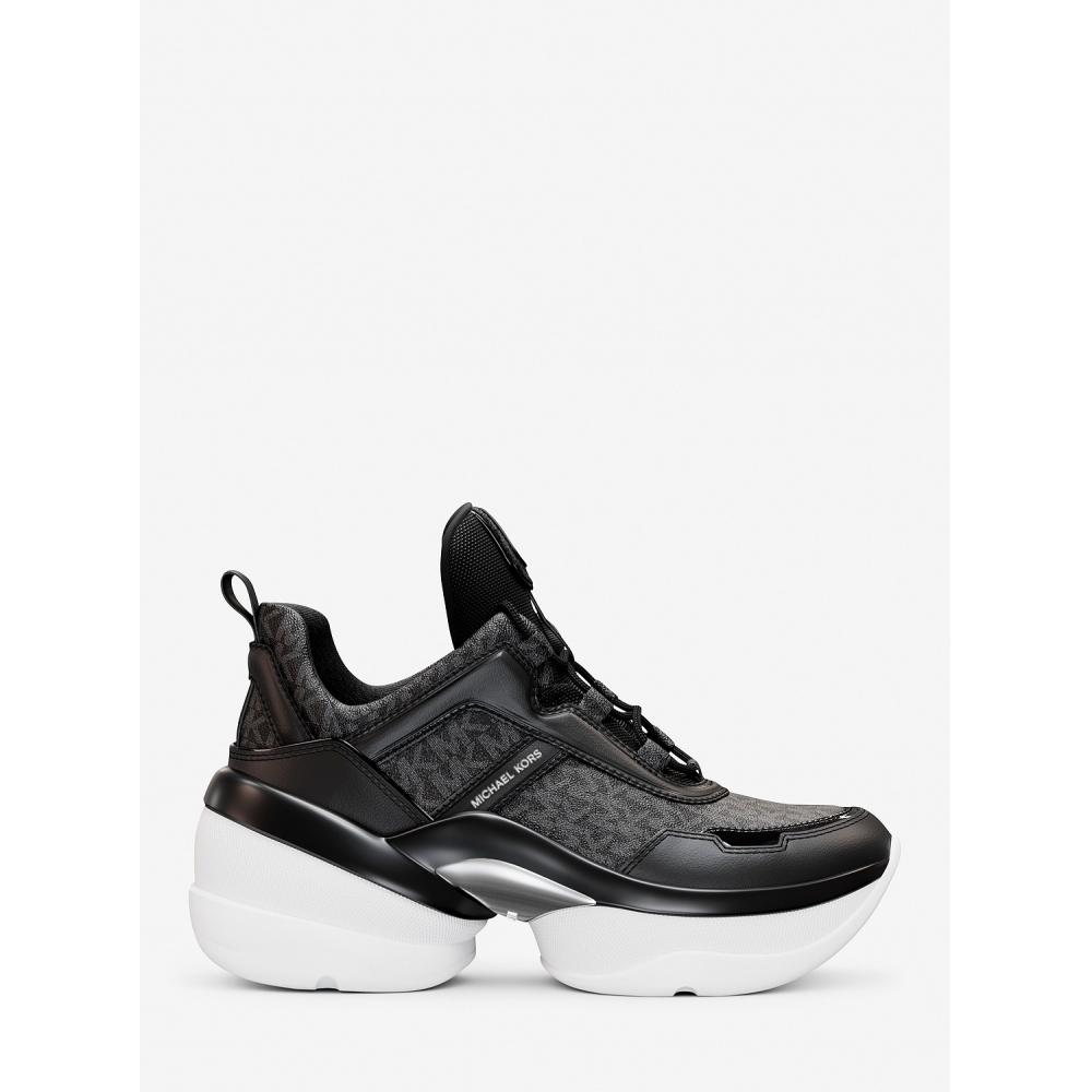 Michael Kors Olympia Wedge Sneakers   Mk Signature 49f4olfs1b1 Black