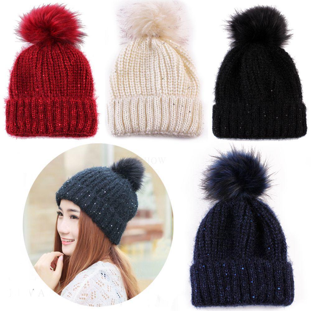 

Women Accessories Warmer Fur Beanie Pom Pom Hat Crochet Knitted Cap Wool Ball