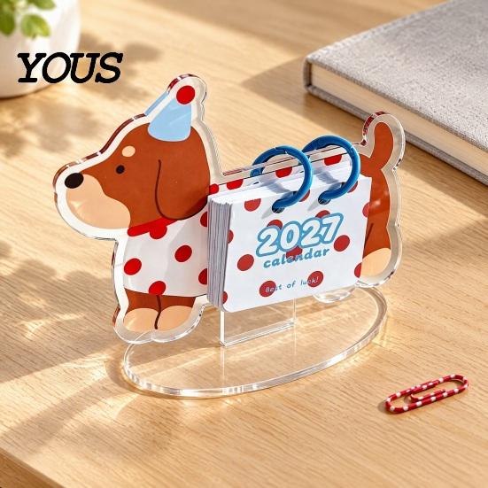 Geschenk für Kollegen 2027 Acryl-Schreibtischkalender mit niedlichem Tierständer, Cartoon-Hund Schaf Mini Monatsplaner Moderne Bürodekoration Home Office, 12 Monate
