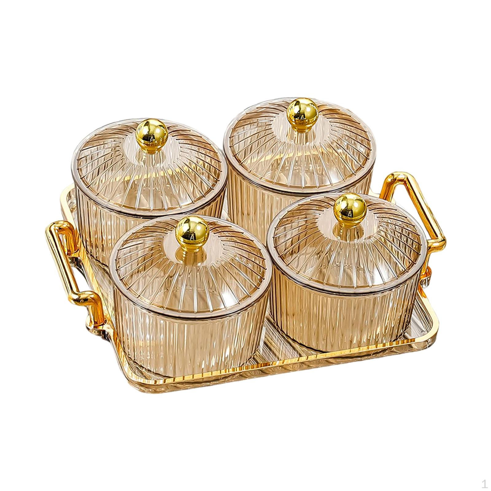 Caddy Serving Platter Condiment Tray,Serving Bowls Cookies Jar,Fruit Snacks for Amber 4 Bowls