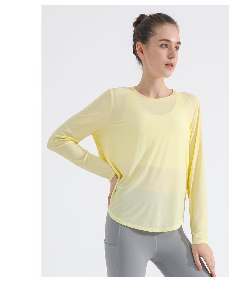 Women's Breathable Long Sleeve Round Neck Yoga Top - Slim Fit Running Fitness T-Shirt