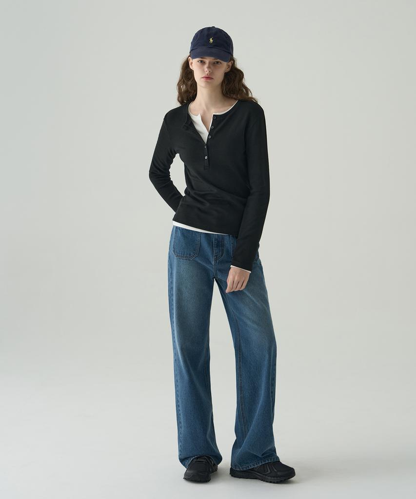 Deuloupisumeon Whale Henley Neck Long Sleeve T-Shirt [Olive]