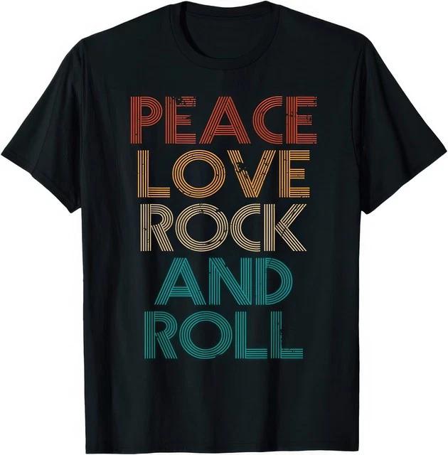 Peace Love Rock N Roll Vintage Band Concert Music Retro Graphic T Shirt 4XL