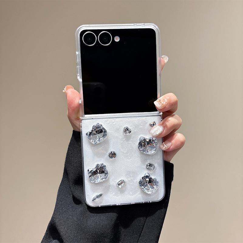 

White Glitter Rhinestone Gemstone Women S Phone Case For Samsung Zflip7 Flip Folding Zfold6 Hard Samsung zflip3