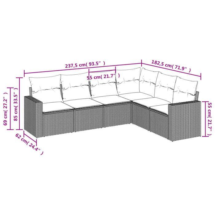 VidaXL Salon de Jardin avec Coussins 6 pcs, Canapés avec Pieds Réglables, Ensemble de Meubles d'Extérieur Patio Terrasse, 3251347