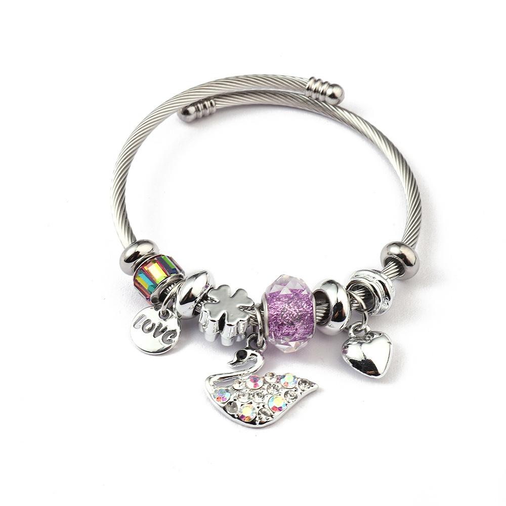 Simple Fashion Stainless Steel Bracelet With Crystal Bead Pendant Unisex Jewelry