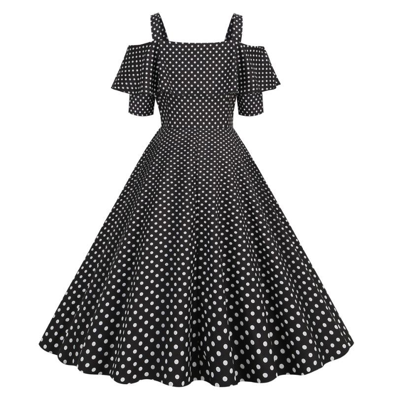 Women's Clothing Source Hepburn Suspender Ruffle Edge Short Sleeve Big Pendulum Polka Dot S S Retro Dress