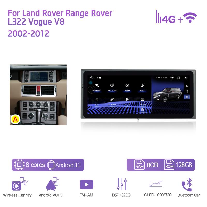 10.25" Android11 For Land Rover Range Rover V8 L322 2002-2012 GPS Navigation CarPlay 4G 360Camera Car Multimedia Video Player