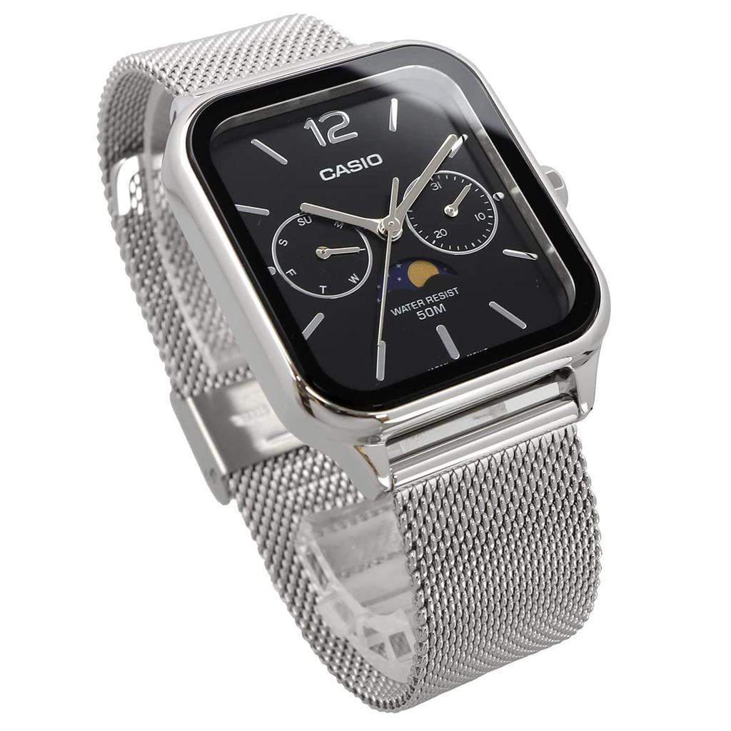 Casio Standard Moon Phase Analog Watch MTP-M305M-1AV Metal Mesh Band Black Men's