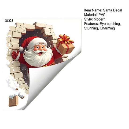 Samolepky na zeď Santa Claus Vánoční Santa Prolamující cihlovou zeď Nálepka Vtipná 3D iluze Akcent Přilnavá pro sváteční domácí párty Obývací pokoj Ložnice Dekor