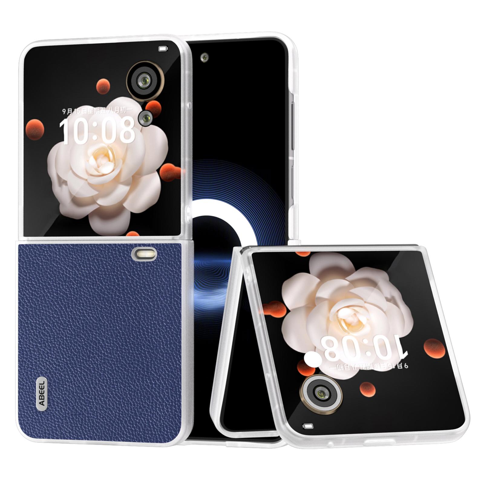 

For Honor Magic V Flip 5G Case Genuine Cow Leather+PC Phone Cover Litchi Texture Matte Frame Blue