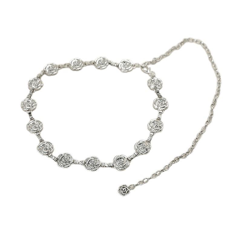 Retro Ethnic Style Women'S Metal Flower Waist Chain Accessories Spice Girl Dress Decoration Thin Belt Waist