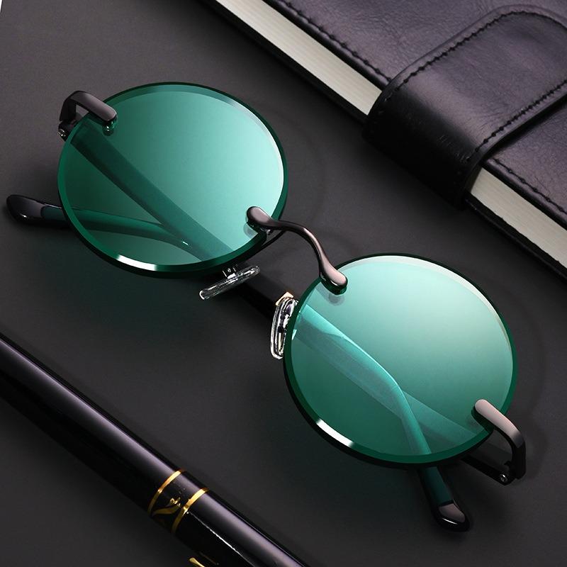 

Retro Dark Green Crystal Sunglasses Trendy Men s Small Frame Circular Shades Summer Driving Eyeglasses UV400 Gafas De Sol 1PC