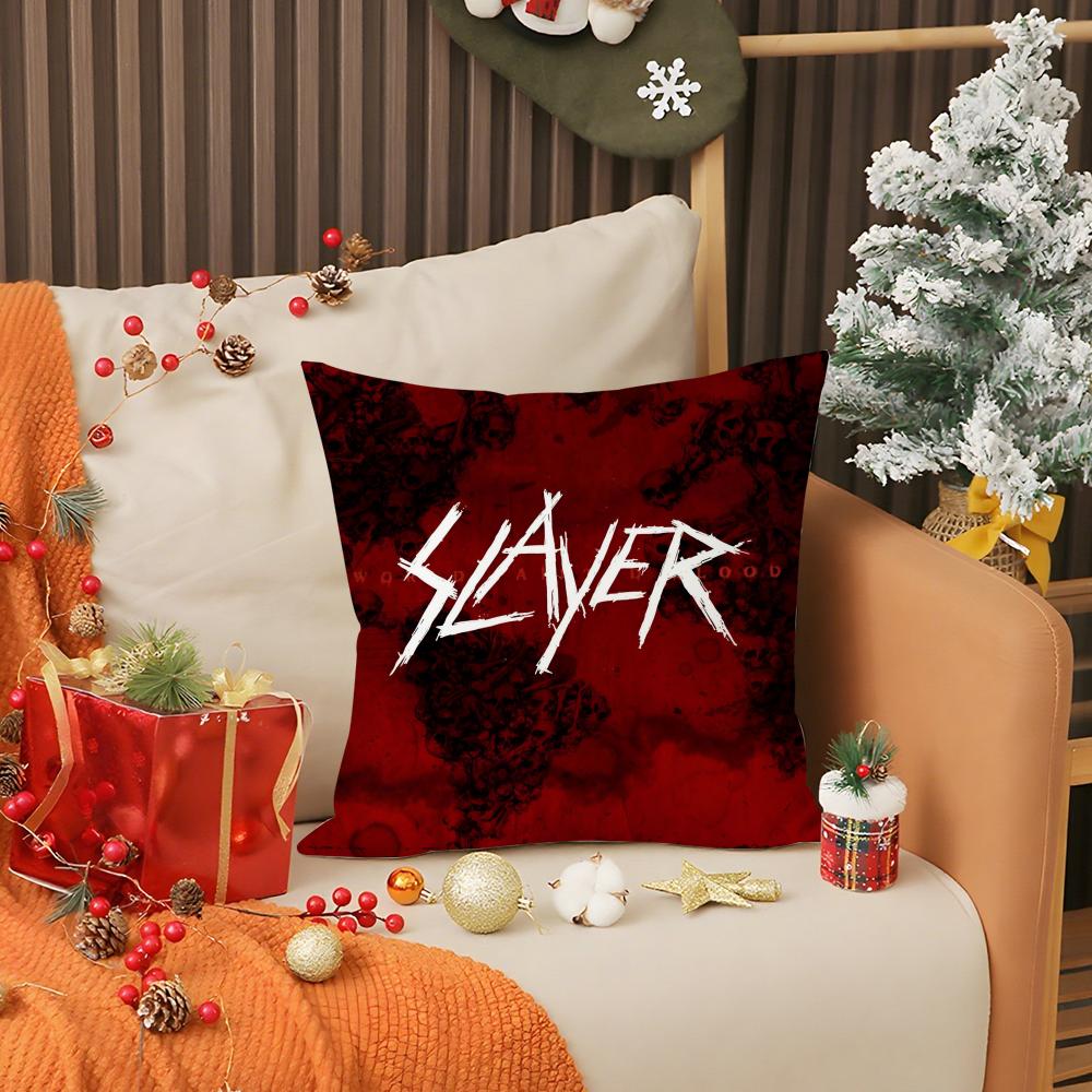 S-Slayer Heavy Metal Rock Band Kissenbezug Anti-Hausstaubmilben Kissen Unsichtbarer Reißverschluss seidiger kurzer Plüsch Sofakissenbezug
