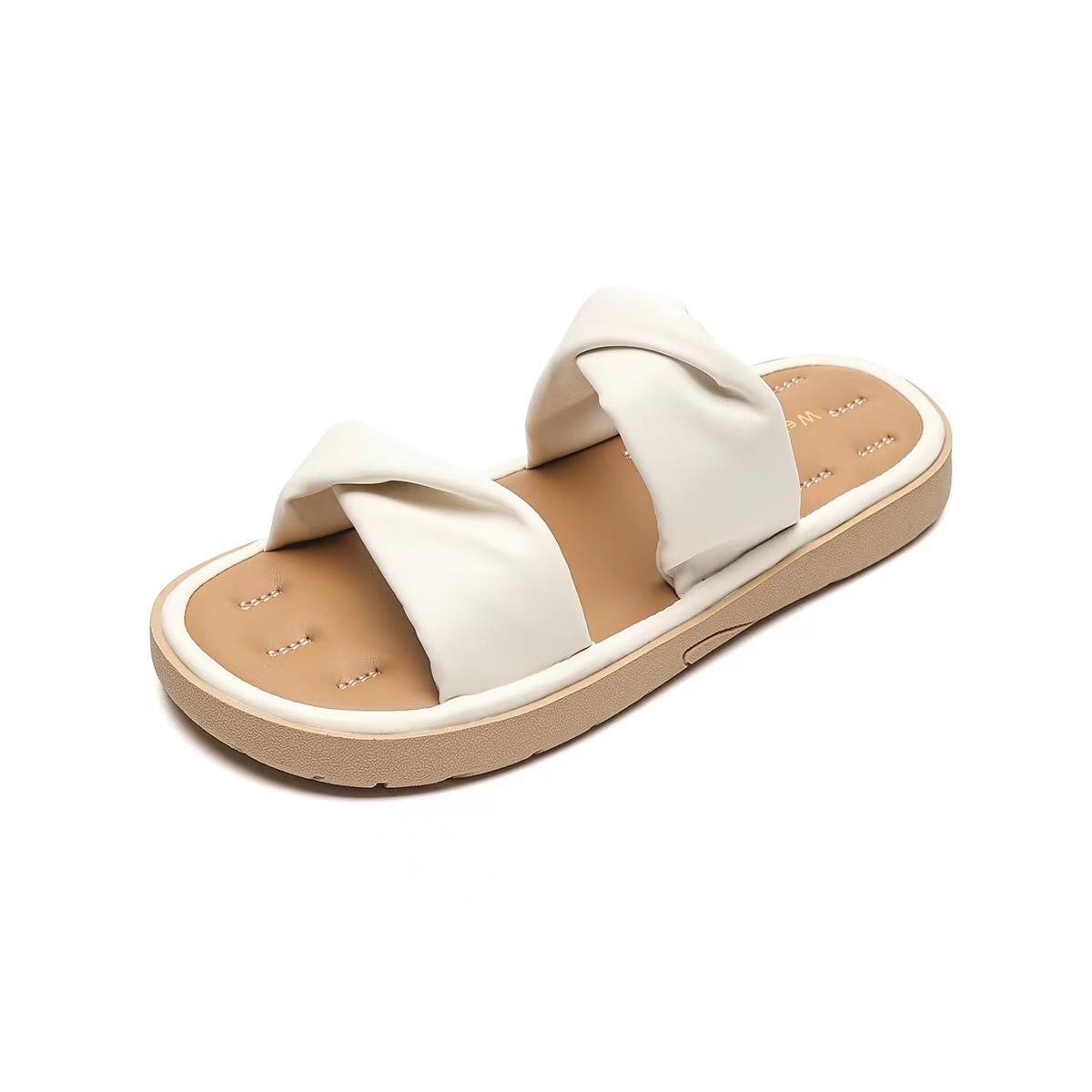 

Su Yinyin has the same soft bubble stepping on shit feeling kink one word casual thick-soled slippers women s sandals outside summer 35 белый