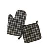 Cotton Linen Oven Mitts and Pot Holders 2PCS Set, Heat Resistant Kitchen Gloves for Microwave Oven Baking