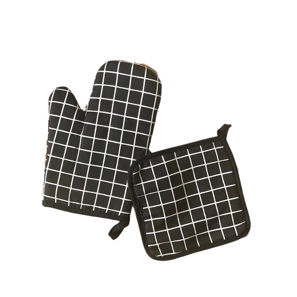 Cotton Linen Oven Mitts and Pot Holders 2PCS Set, Heat Resistant Kitchen Gloves for Microwave Oven Baking