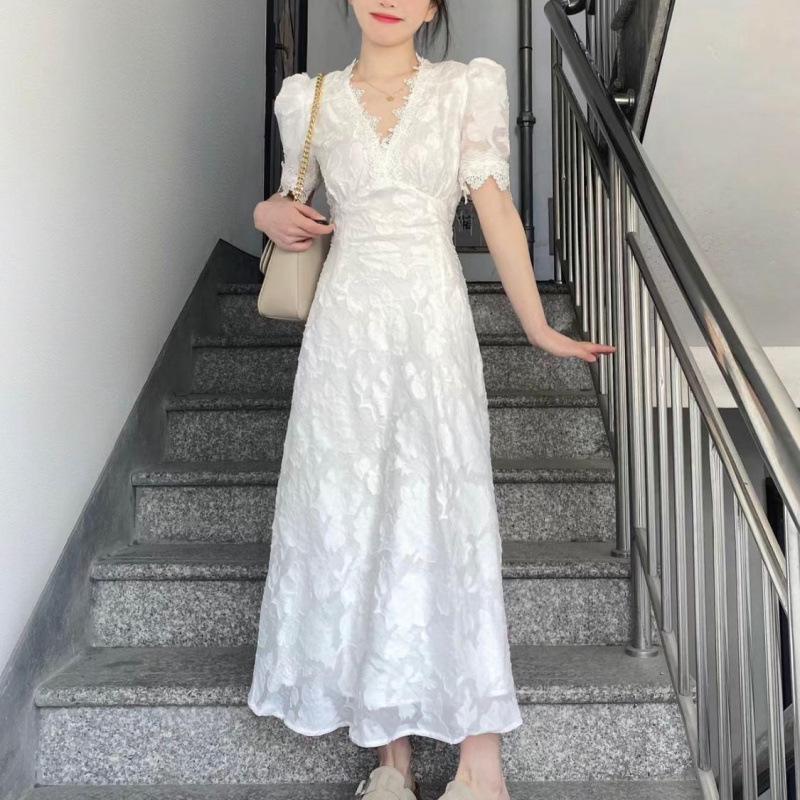 French Style Chic Summer Puff Sleeve Dress for Women