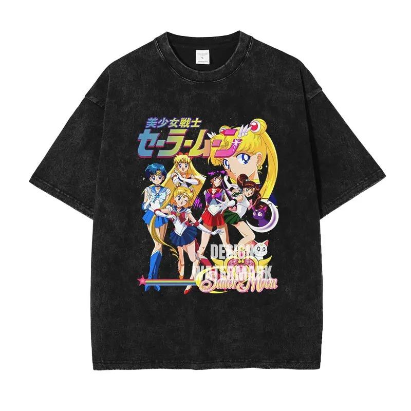 Sailor Moon Внутренние Воины Винтажная Стиранная Оверсайз Футболка | Аниме 90-х Уличная Одежда Футболка L