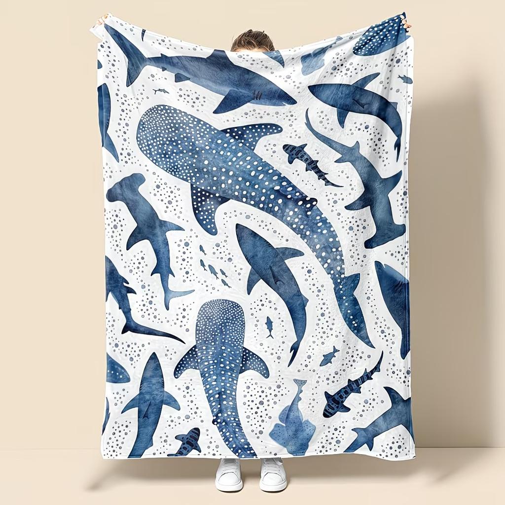 Ocean Blue Whale Shark Flannel Blanket Soft and Comfortable Design for Home Use Blankets