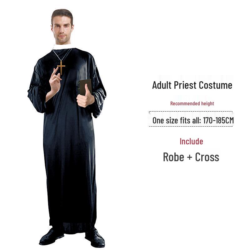 Adult Priest and Nun Role-Playing Clerical Robe Costume