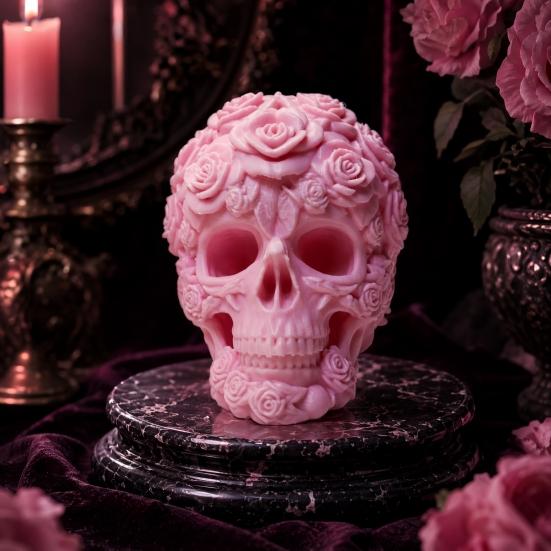 3D-gedruckte Rosen-Schädel-Figur, Langlebige Kunststoff-Gothic-Schädel-Blumen-Skulptur mit Detaillierter Blütenblatt- und Knochenstruktur, Mattes Finish Halloween-Dekoration Geschenk
