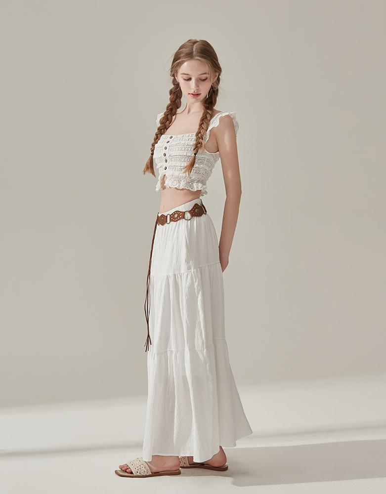 VIKINI VENDER Lace Button Sleeveless Top