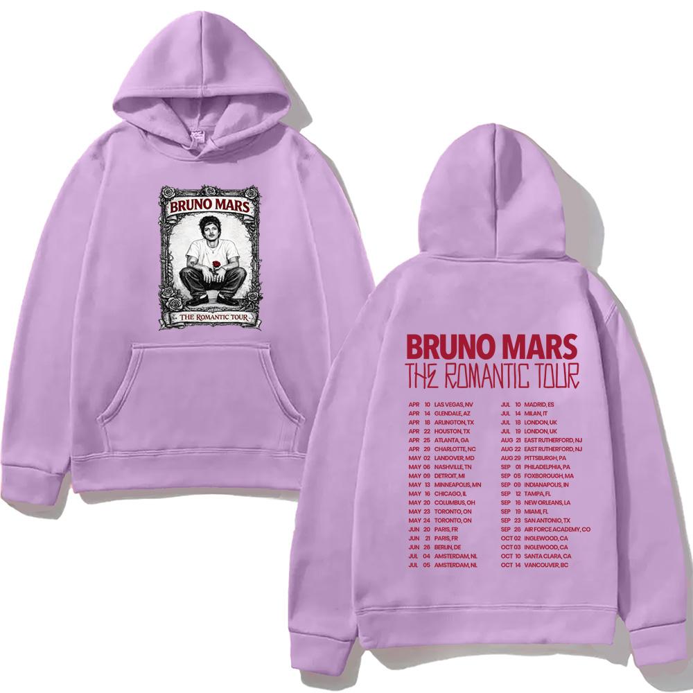 Bruno Mars Romantic Tour Hoodie Pop Soul Concert Hooded Retro Music Fan Merch  Tour Outfit  Autumn/Winter Clothing Fleece Hooded Mens womens clothes