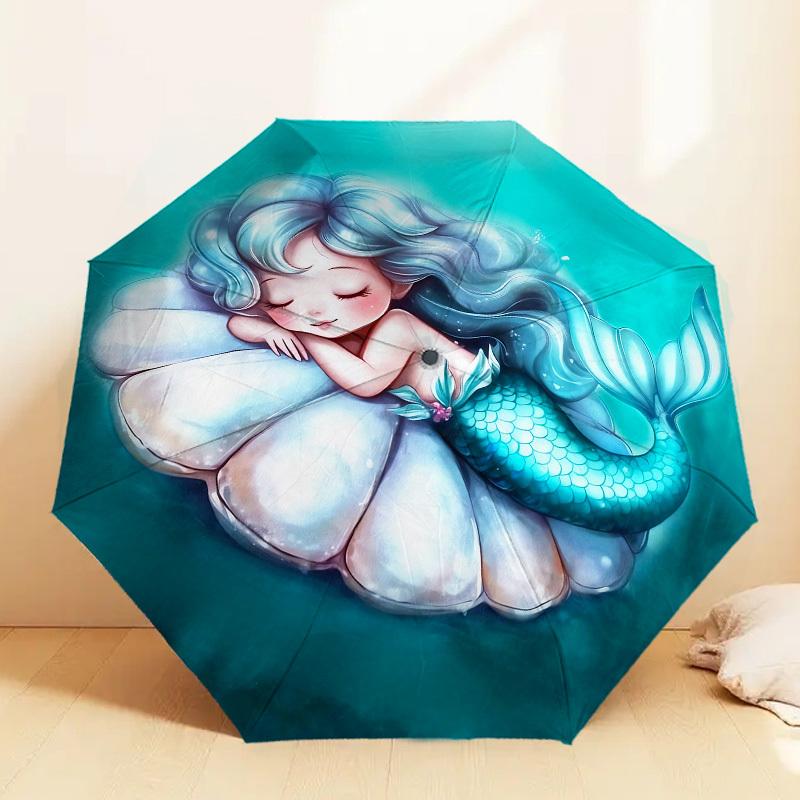 

1pc Mermaid Shell Pattern Umbrella Design Automatic Opening and Closing Umbrella, High-quality Travel Umbrella, c1128124