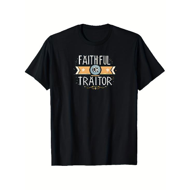 Men Faithful Or Traitor Graphic T-Shirt - Olive Green Soft Stretch Casual Short Sleeve Round Neck Tee with Themed Print, Machine Washable Summer & S