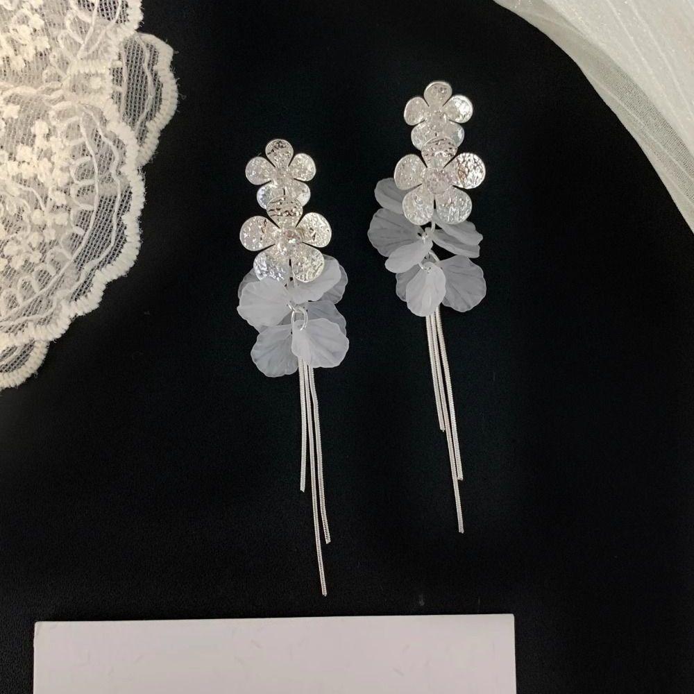 Design sense super fairy shell flower fringed earrings s111 silver needle high sense exaggerated long stud earrings temperament earrings