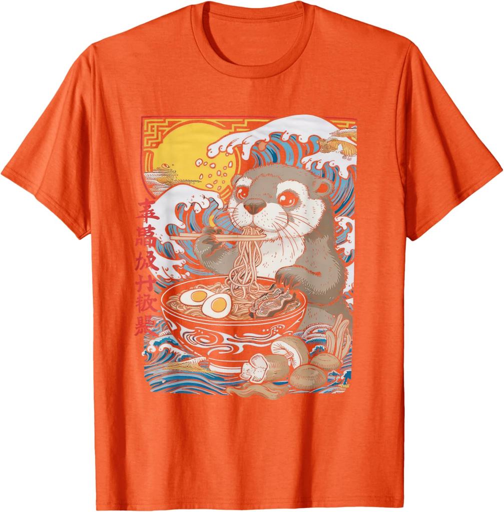 Otter Eating Ramen Graphic Tee Cute Japanese Wave Anime Style TShirt Casual Comfort