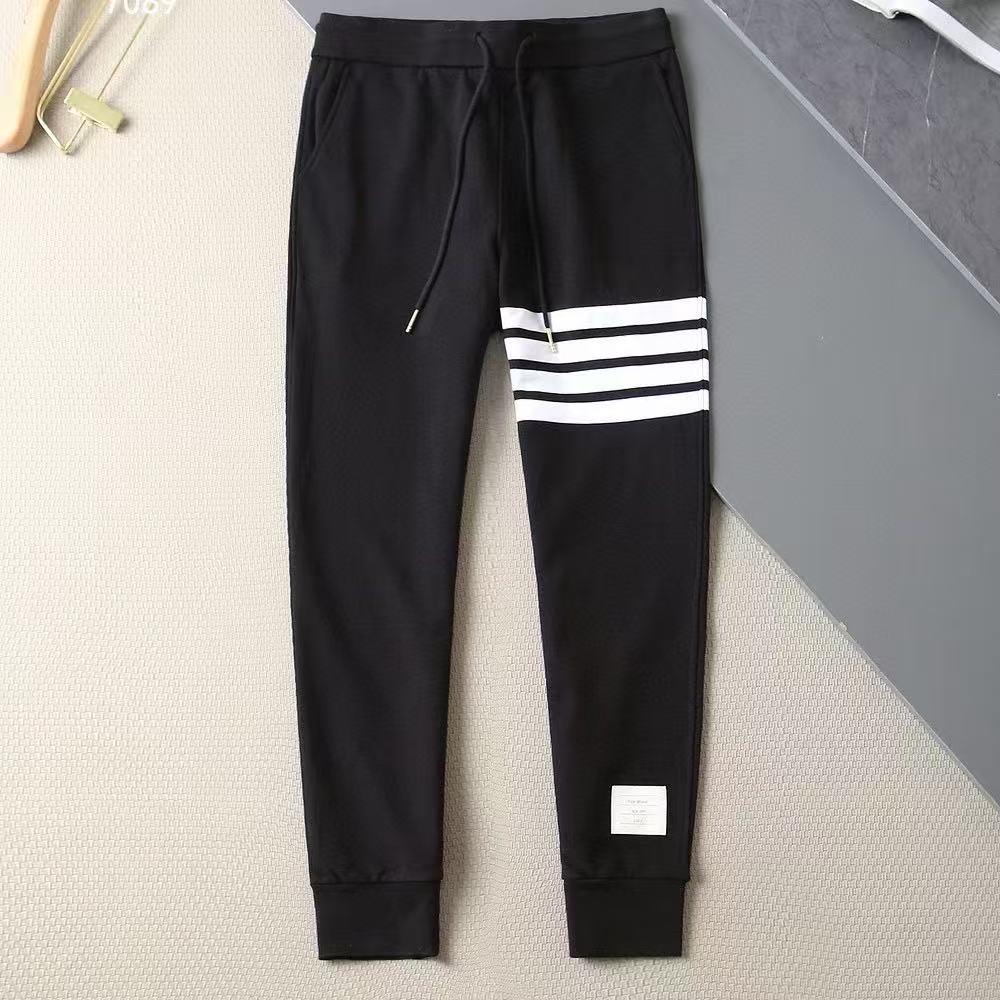 High-Quality Yarn-Dyed Four-Stripe All-Cotton Sweatpants, Unisex Casual Sports Series with Cuffed Long Pants