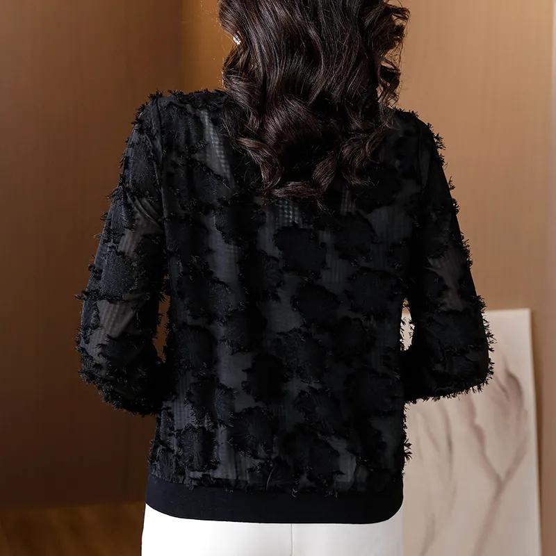 Spring and Autumn Women's Long Sleeved Short Coat Thin Edition Women's Temperament Chiffon Jacquard Top Women
