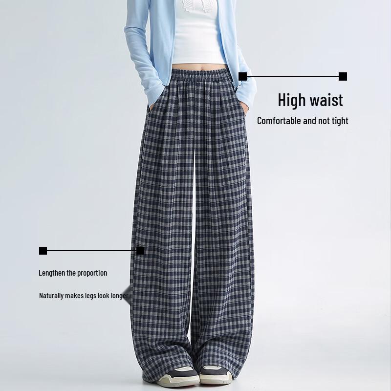 Jeanswest Women's Plaid Loose Wide-Leg Casual Pants