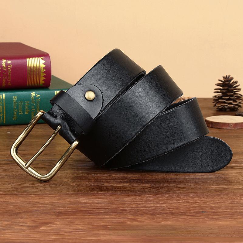 Men's Leather Belt First Layer Pure Cattlehide Leather Pin Buckle Retro Simple Versatile Korean Style Youth Pants Belt