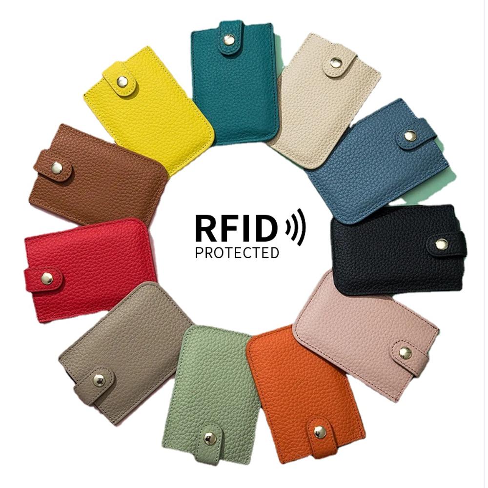 Fashion Genuine Leather ID Credit Card Holder RFID Protecter Cover Solid Color Thin Pocket Wallets Case Badge Holder UNISEX