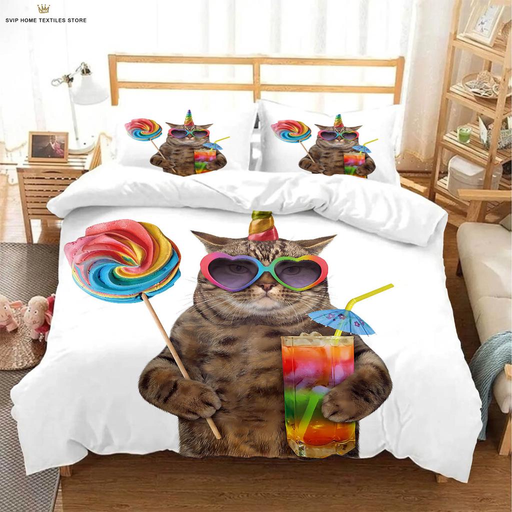 Cute Cat 3d Printed Quilt Cover Bedding Set Textile Products Duvet Cover Pillowcase Three-Piece Set Children's Gift