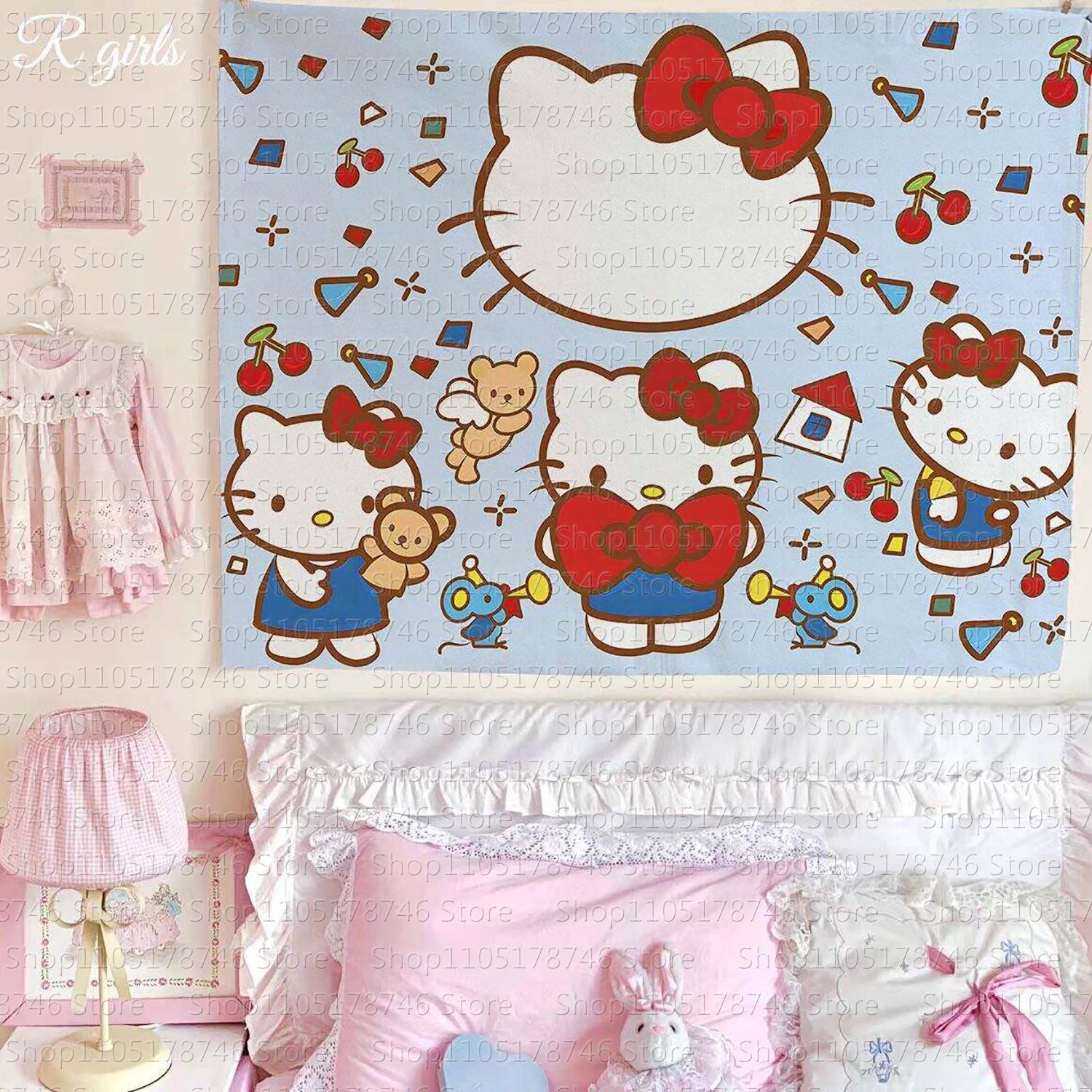 

Cartoon Hello Kitty Wall Hanging Cute Girl Room Decor Tapestry Dormitory Bedroom Bedside Photo Backdrop 74x94cm(29x37in)