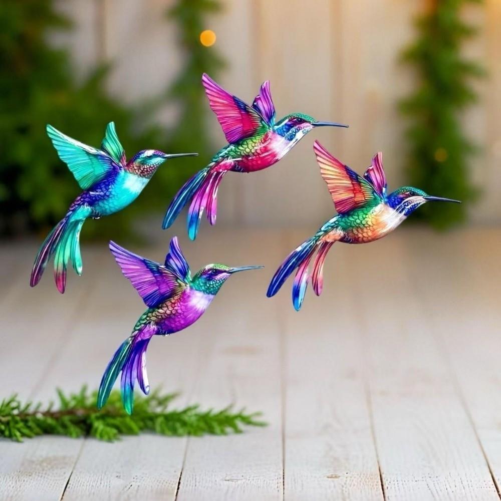 Metal Material Metal Hummingbird Wall Art Colorful Finish 3D Design Outdoor Wall Art Weather Resistant Vintage