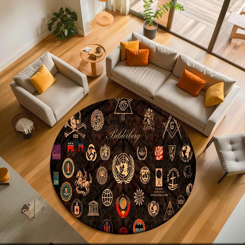 1pc The square and compass of Freemasonry Round carpet Painted Printed circular carpet, home door mat, outdoor travel protection carpet