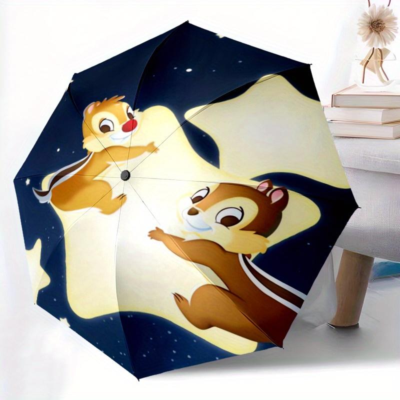 Chip & Dale Starry Night Automatic Folding Umbrella - 3 Folding Design, Vivid Cartoon Pattern, Suitable for Outdoor Activities, A Gift for F