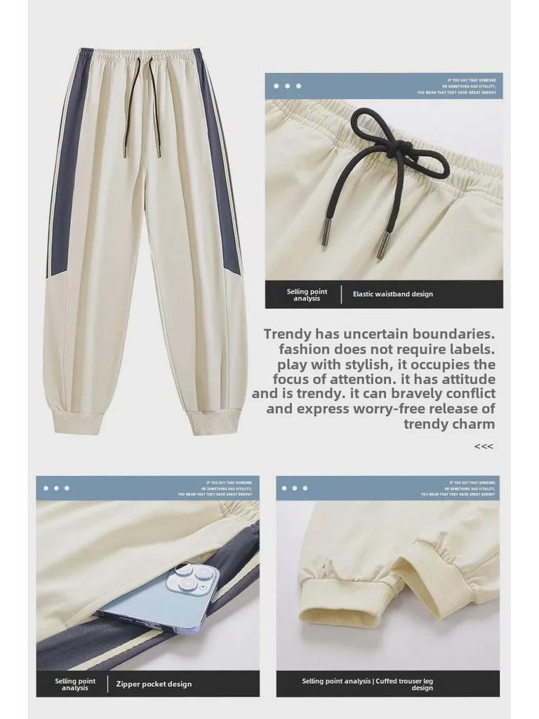 Męski modny dwuczęściowy dres sportowy w paski - Casualowy okrągły dekolt