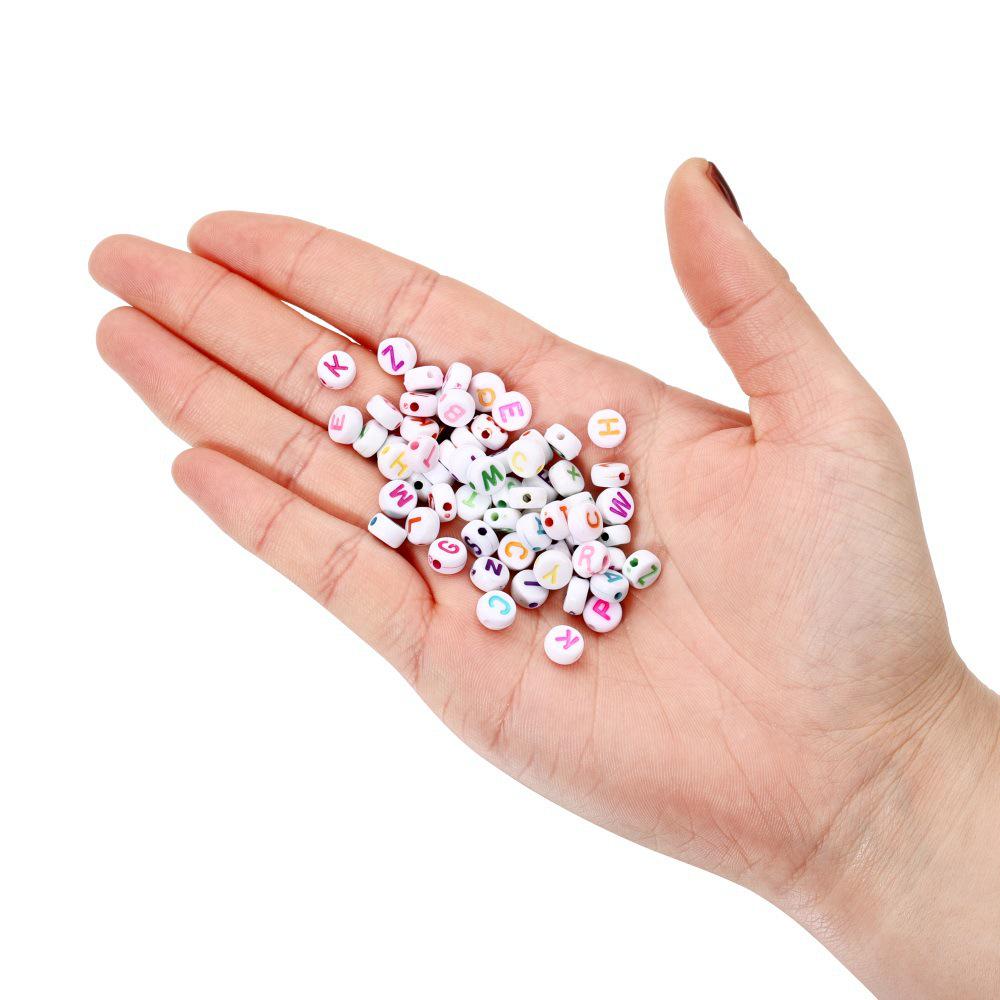 White Background Acrylic Alphabet Beads: Round Plastic Beads for Bracelet Making, 26 Individual Letter "D".