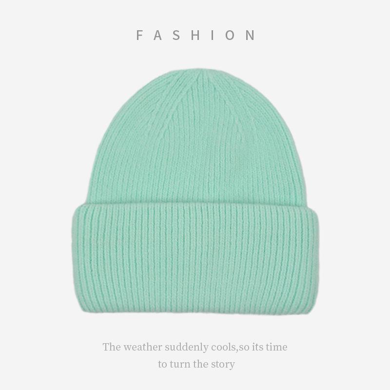 Soft Sticky Rabbit Fur Knitted Woolen Hat for Women In Winter Solid Color Warm Cover Head Showing Small Face Hats & Caps (women’s)