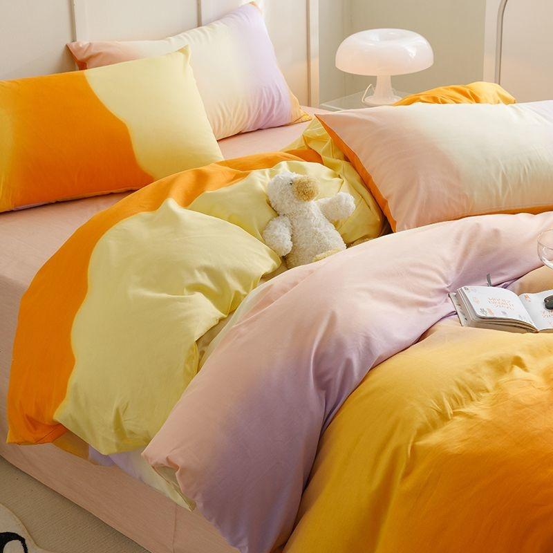 Gradation Pink Color Bedding Set Flat Bed Sheet Duvet Cover Single Double Full Queen King Bedclothes Ins Pure Bedroom Linen